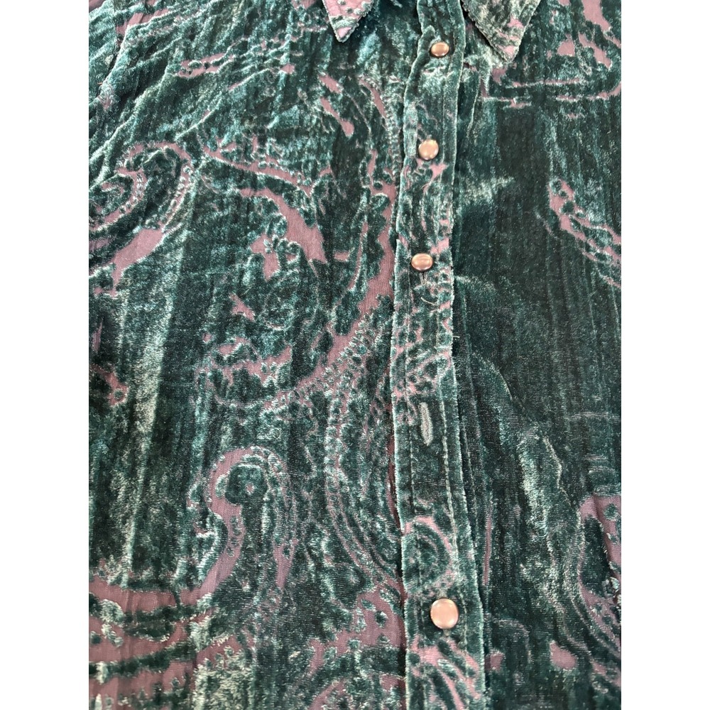 CYC green velvet burnout paisley button up long sleeve blouse womens' sz XL sexy - Picture 12 of 13